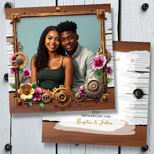 Bedrücktes Holz und Steampunk-Metal Einladung