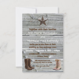 Bedrücktes Holzcowboy-Boots-3x5Wedding-Einladung Einladung