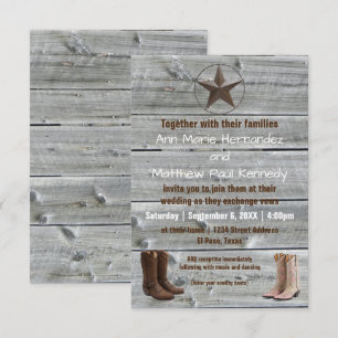 Bedrücktes Holzcowboy-Boots-3x5Wedding-Einladung Einladung