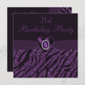 Bedrucktes Jewel Heart & Zebra Glitzer 21. Geburts Einladung (Vorne/Hinten)