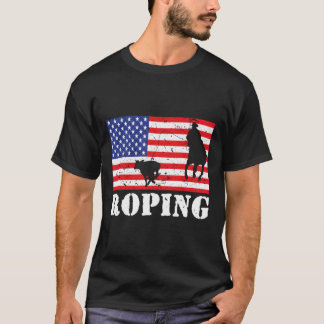 Bedrücktes Roping US-amerikanische Flagge Vintag R T-Shirt