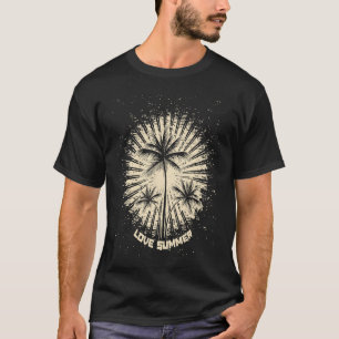 Bedrucktes tropisches Vintage-Retro-Sonnenuntergan T-Shirt