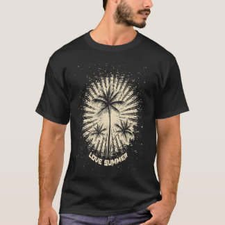 Bedrucktes tropisches Vintage-Retro-Sonnenuntergan T-Shirt