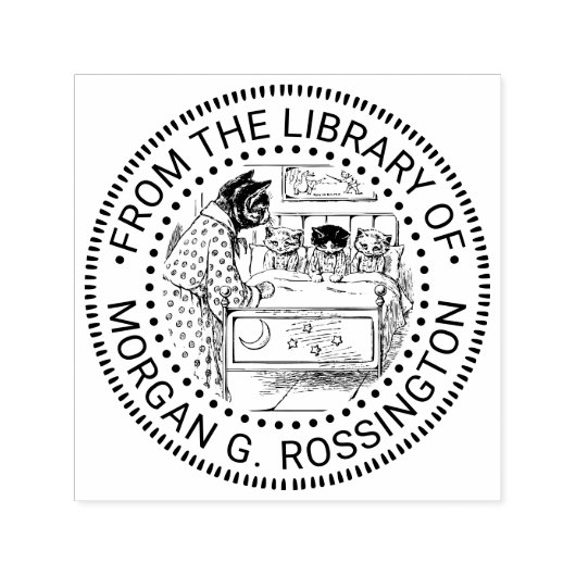 Bedtime für Kätzchen Zeichnend Bibliotheksname Permastempel (Design)