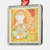 BEDTIME SNACK Premium Square Ornament / Creme Aus Metall (Links)