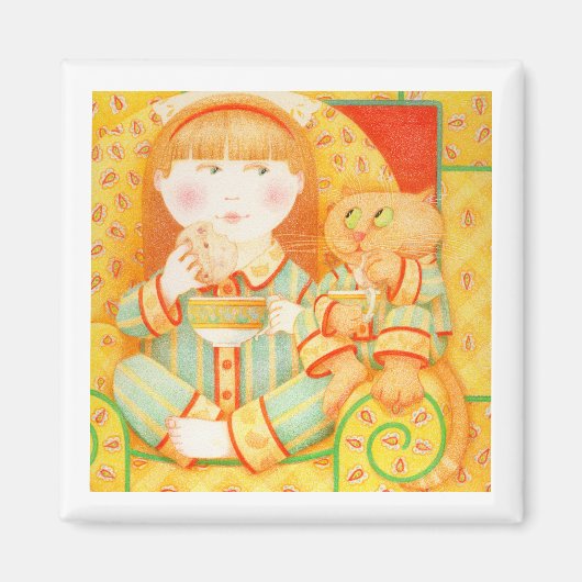 BEDTIME SNACK Square Magnet - Weiß (Vorne)