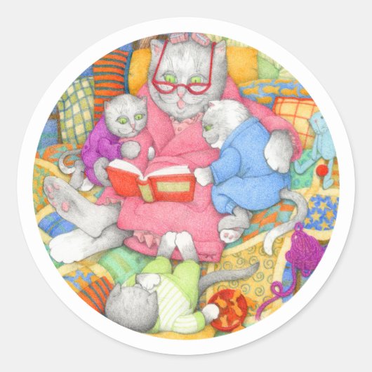 BEDTIME STORY Large Round Stickers - White (Vorderseite)