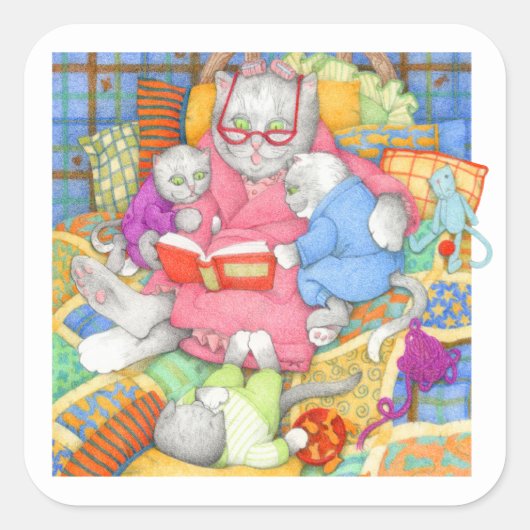 BEDTIME STORY Large Square Stickers - White (Vorderseite)