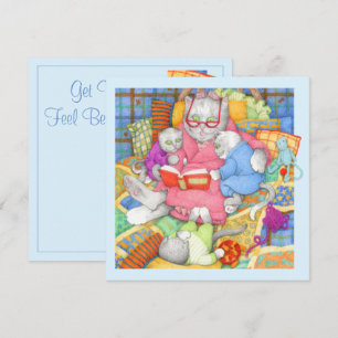 BEDTIME STORY Square Flat Get Well Card / Blue Karte