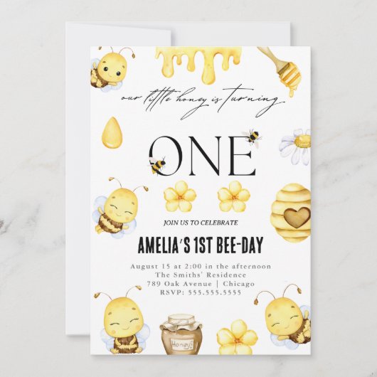 Bee 1. Geburtstag Einladung (Vorderseite)
