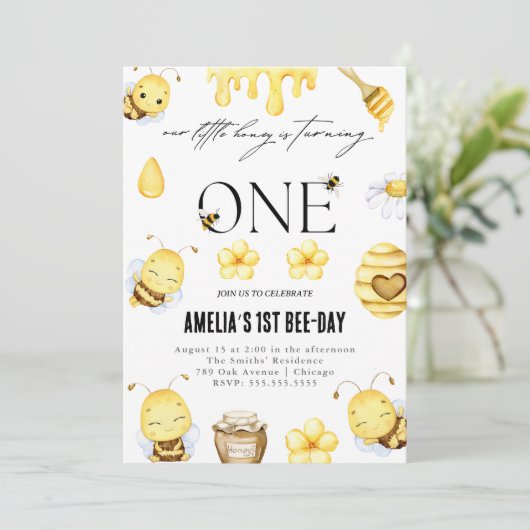 Bee 1. Geburtstag Einladung (Stehend Vorderseite)
