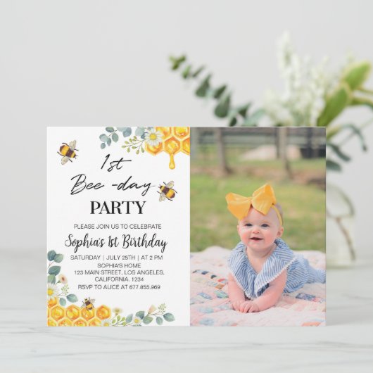 Bee 1. Geburtstag Einladung Honey Comb (Stehend Vorderseite)