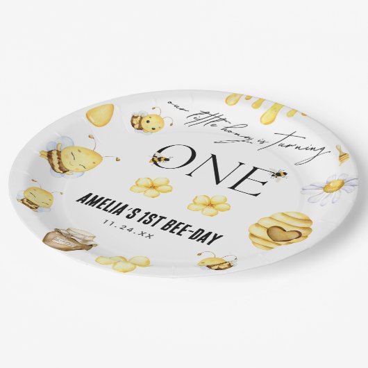 Bee 1. Geburtstag Pappteller (Schrägansicht)