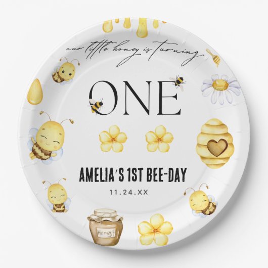 Bee 1. Geburtstag Pappteller (Vorderseite)