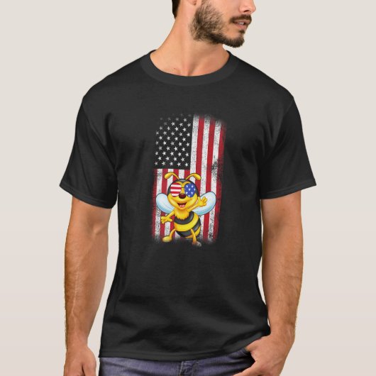 Bee American Flag Boys Girls Men Women Vierter J T-Shirt (Vorderseite)