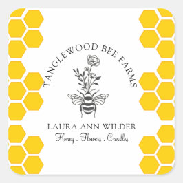 Bee And Floral Honey Product Label Quadratischer Aufkleber