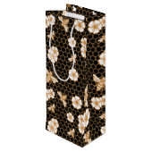Bee and Flowers Pattern Geschenktüte Für Weinflaschen (Rückseite Schrägansicht)
