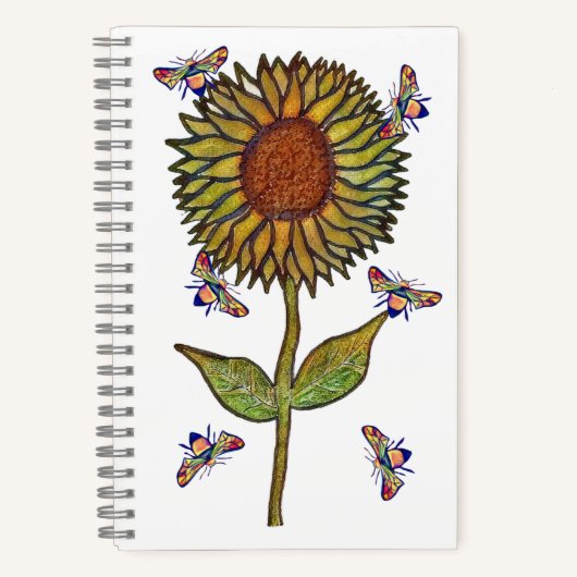 Bee And Sunflower Notebook Notizblock (Vorderseite)