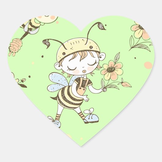 Bee Artwork Herz-Aufkleber (Vorderseite)