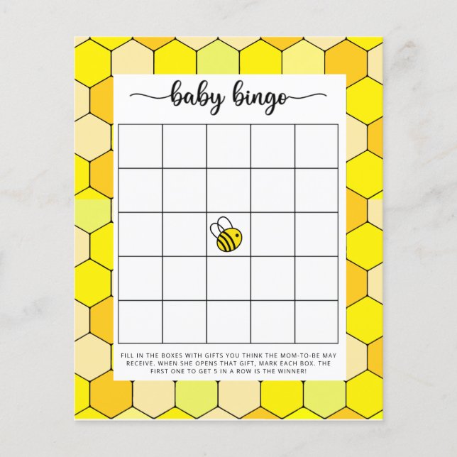 Bee Baby Dusche Bingo Spiel (Vorderseite)