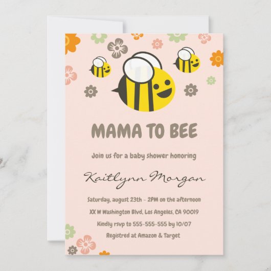 Bee baby Dusche Einladungen Mama zu werden Bloral (Vorderseite)