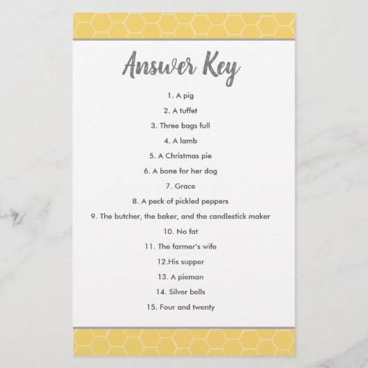 Bee Baby Dusche Kinderzimmer Rhyme Quiz (Rückseite)