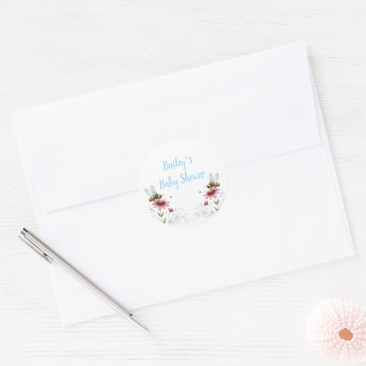 Bee Baby Dusche Name Runder Aufkleber (Umschlag)