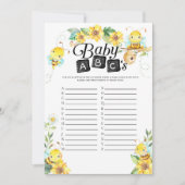 Bee Baby Shower Baby ABC's Game Einladung (Vorderseite)