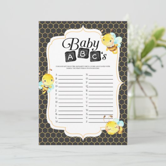 Bee Baby Shower Baby ABC's Game Einladung (Stehend Vorderseite)
