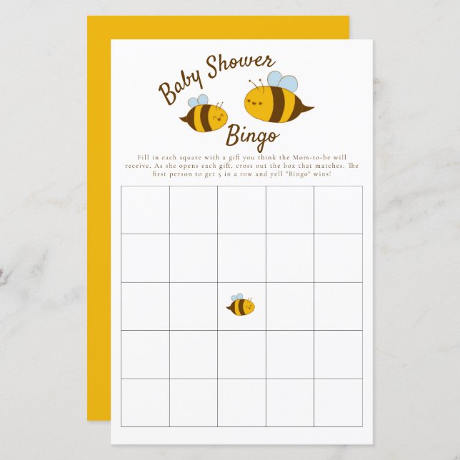 Bee Baby Shower Bingo Party Game Niedlich (Vorne/Hinten)