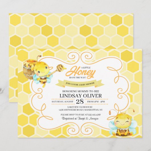 Bee Baby Shower Einladung (Vorne/Hinten)