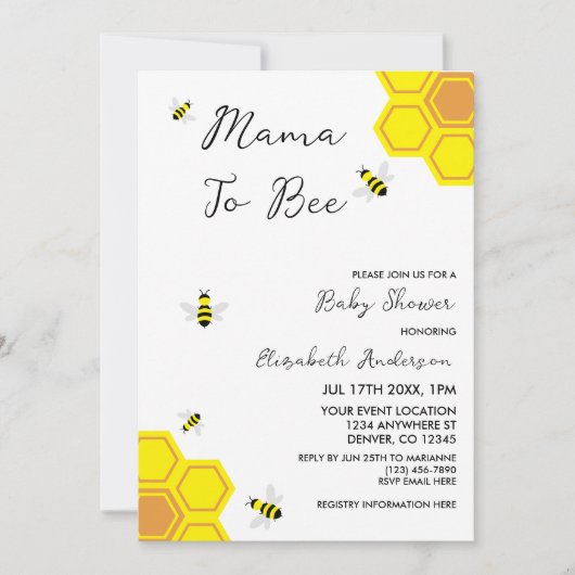 Bee Baby Shower Einladung (Vorderseite)