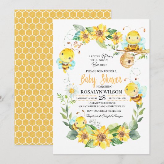 Bee Baby Shower Einladung (Vorne/Hinten)