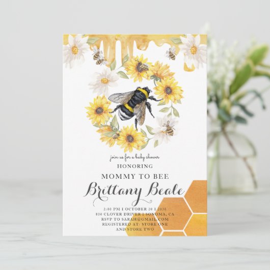Bee Baby Shower Einladung (Stehend Vorderseite)