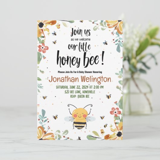 Bee Baby Shower Einladung (Stehend Vorderseite)