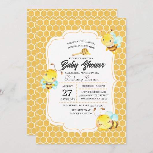 Bee Baby Shower Einladung (Vorne/Hinten)