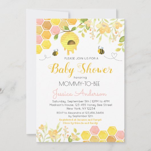 Bee Baby Shower Einladungen Baby Girl (Vorderseite)