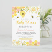 Bee Baby Shower Einladungen Baby Girl (Stehend Vorderseite)
