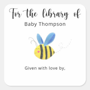 Bee - Baby Shower Exlibris, Bücher für Baby Quadratischer Aufkleber
