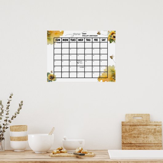Bee Baby Shower | Fälligkeitsdatum Poster (Küche)