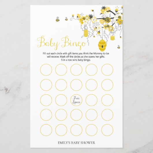 Bee Baby Shower Game - Baby Bingo (Vorderseite)