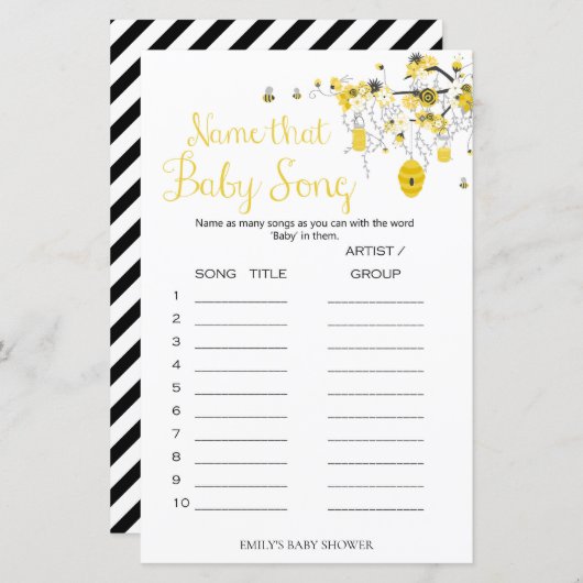 Bee Baby Shower Game - Benennen Sie das Baby Song (Vorne/Hinten)