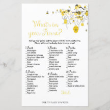 Bee Baby Shower Game - Was ist in Ihrer Handtasche