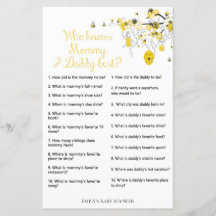 Bee Baby Shower Game - Wer weiß Papa & Mama