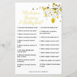 Bee Baby Shower Game - Wer weiß Papa & Mama