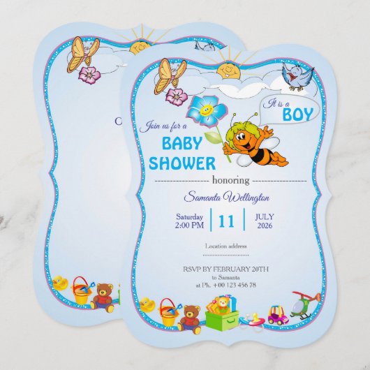 Bee Baby Shower Invitation for boy Einladung (Vorne/Hinten)