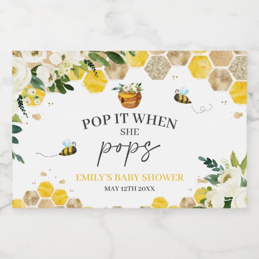 Bee Baby Shower Mommy, um Pop zu sein, wenn sie Po Schaumweinetikett (Einzelnes Label)