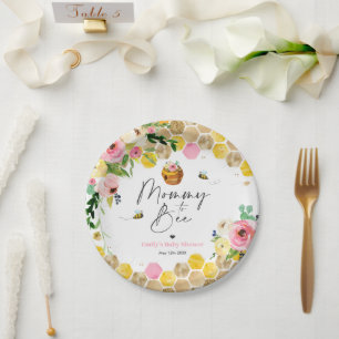 Bee Baby Shower Mommy zu sein rosa Frühling Blüt Pappteller