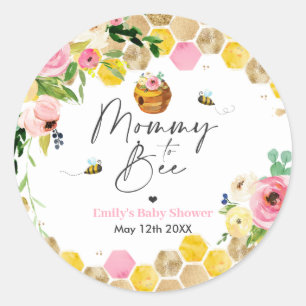 Bee Baby Shower Mommy zu sein rosa Frühling Blüte Runder Aufkleber
