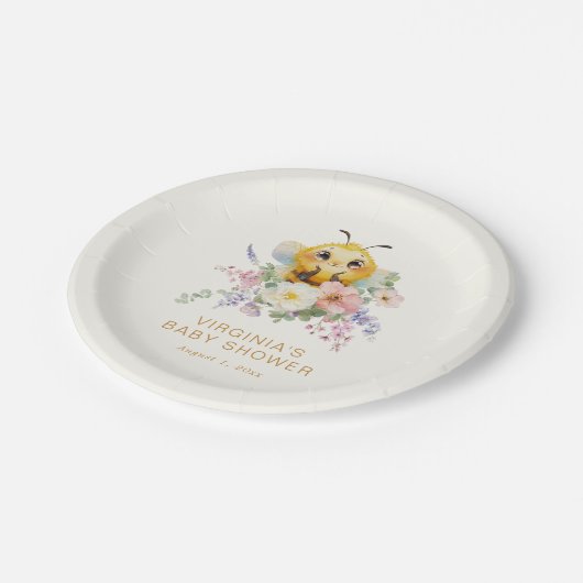 Bee Baby Shower Pappteller (Schrägansicht)